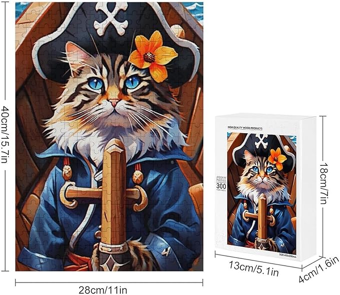 Wooden Puzzle - Classic Pirate Cat Leader Jigsaw Puzzles，Wooden Puzzles for Adults 300 Pieces Challenge Puzzles，Educational Games，Family Puzzles，Unique Gifts for Wall Art