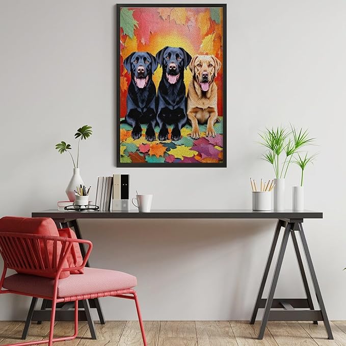 Puzzles for Adults 1000 Pieces Wooden Jigsaw Puzzle - Labrador Retriever Dog in Autumn Park Theme Puzzle，Party Games，Family Toys，Educational Puzzles，Stress Relief Wooden Puzzle，Home Decoration