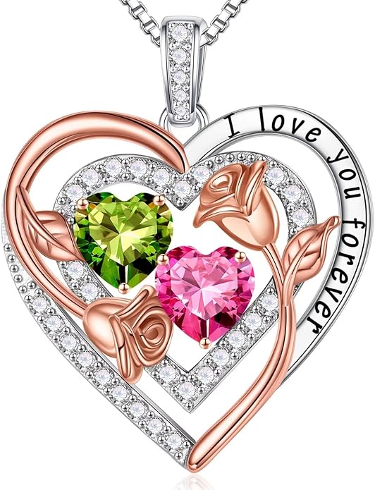 Iefil Valentines Day Gifts for Her - Sterling Silver Birthstone Necklace Anniversary Birthday Gifts for Her Wife Mom Daughter