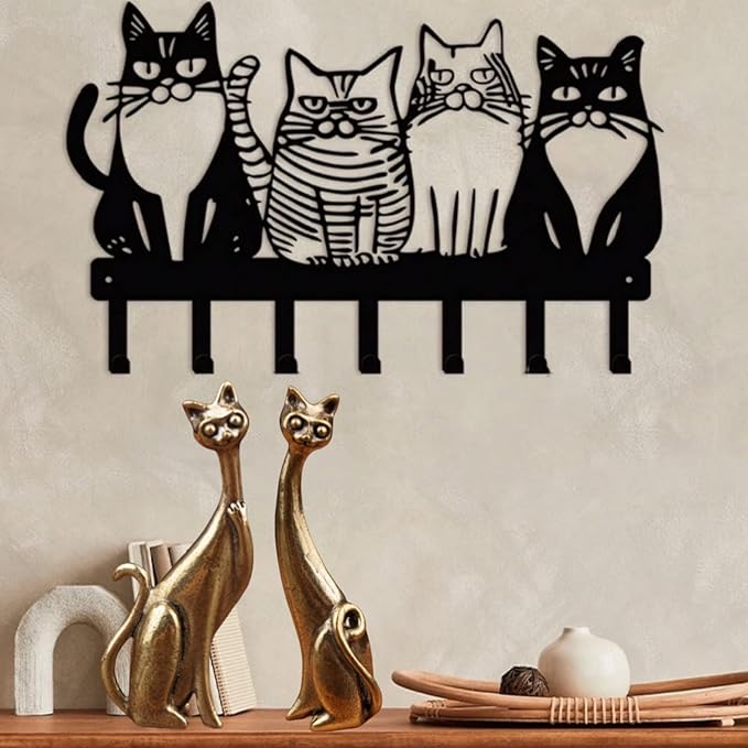 Brass Animals Figurine Decorative,Metal Statue,Set of 2 Pure Brass Long Necked Cat Statues,Exquisite Decor for Bookshelves,Ideal Decor for Home,Office,or Café