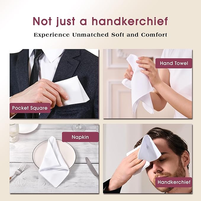 Premium Cotton Blend Handkerchiefs - Super Absorbent, Wrinkle Resistant for Sweat, Tears & Oil，Gentle on Skin,16 inch