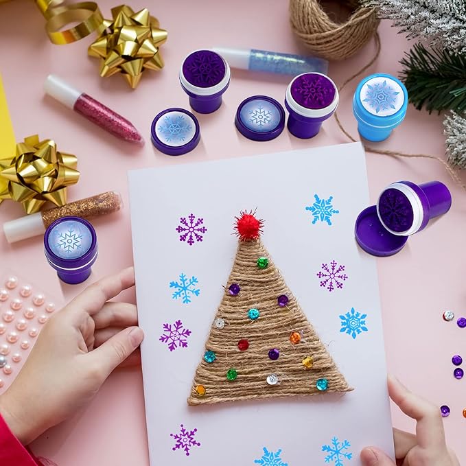 Skylety 60 Pieces Winter Snowflake Stamps for Kids Self Ink Assorted Plastic Snowflake Hand Stampers for Card Making Holiday Winter Wonderland Birthday Party Decorations Supplies(Blue, Purple)