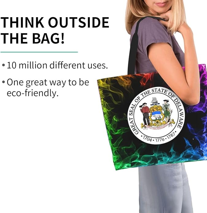 Seal of Delaware Large Reusable Eco-friendly Shopping Bags Portable Storage Handbag