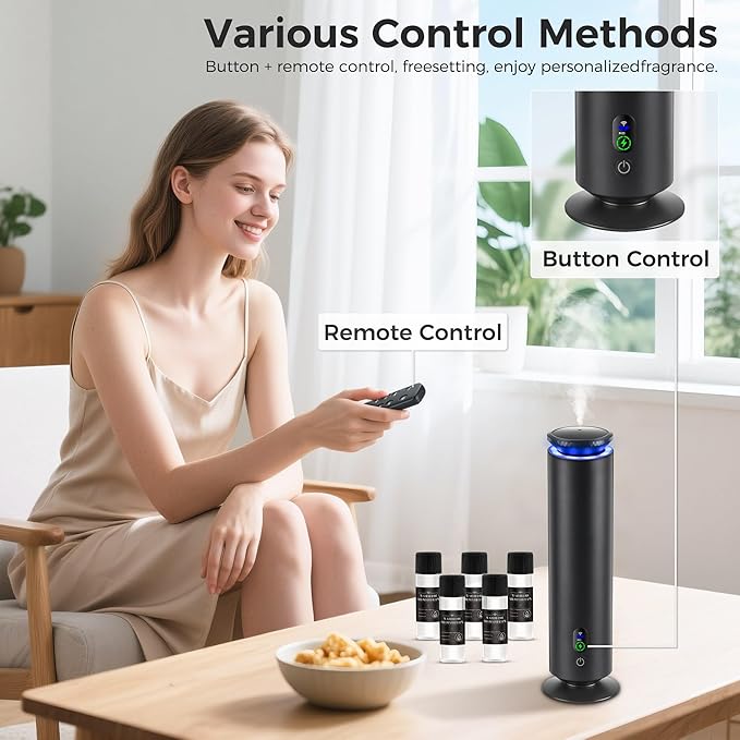 Hotel Scent Diffuser Starter Kit - 1000 Square Feet, 7 Ambient Light Settings, Includes 5 Essential Oils for Hotel Aromatherapy, Hotel Scent Diffuser,for Hotels, Homes, and Large Rooms, Black