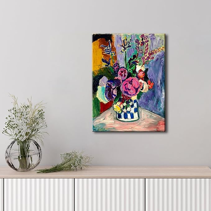 Wieco Art Canvas Prints Wall Art Still Life of Peonies in a Vase 1907 by Henri Matisse Abstract Canvas Art Print for Wall Decor and Home Office Decorations