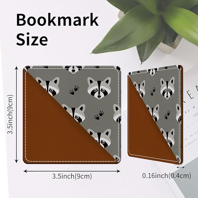 Cute Leather Bookmarks, Fun Triangle Making Corner Bookmark, Book Accessories for Reading Book Lovers, Unbreakable Page Markers for Women Men Funny Raccoon
