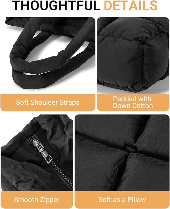 Herald Puffer Tote Bag for Women, Large Quilted Puffy Handbag Lightweight Satchel Purse with Cup Holder & Compartment