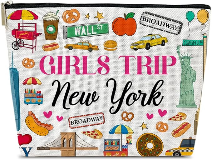 Funny New York Travel Lover Gift Makeup Bag for Women Her Lady, New York Themed Trip Gifts Favors, Travel Cosmetic Bag for Holiday Trip Vacation