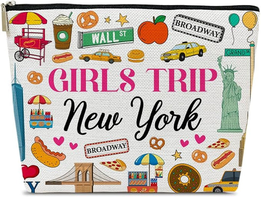 Funny New York Travel Lover Gift Makeup Bag for Women Her Lady, New York Themed Trip Gifts Favors, Travel Cosmetic Bag for Holiday Trip Vacation