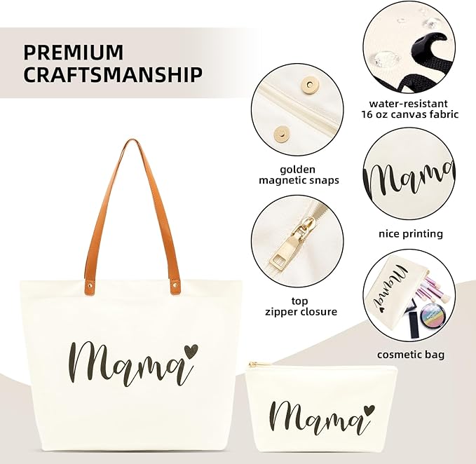 Lamyba New Mom Gifts, Mama Bag Tote with Makeup Bag, Cool Gifts for Mom to be/Expecting Mom/Pregnant Women