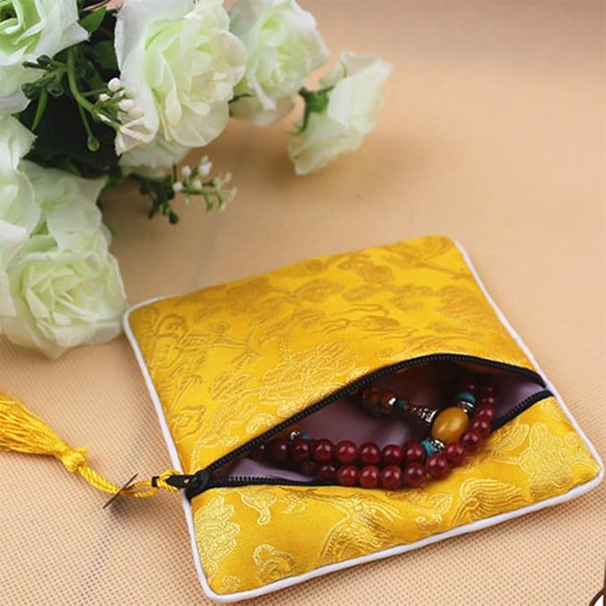 NHW EAVOQLB 16 pcs Traditional Brocade Embroidery Fringed Wallet Zipper Jewelry Bag Value Set