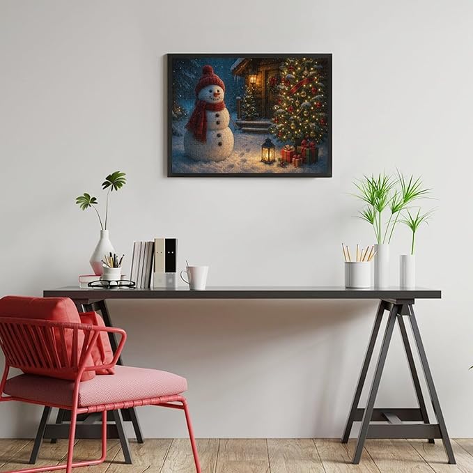 Christmas Tree Snowman 1000-Piece Wooden Jigsaw Puzzle, Festive Holiday Puzzle, Christmas Tree and Snowman Scene, Cozy Indoor Fun, Family Entertainment, Mindful Leisure Activity