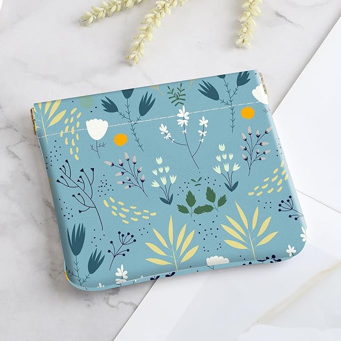 2Pcs PU Leather Small Squeeze Coin Purse Pouch Mini coin Bag Unique And Cute Wallet Cosmetic Bags Change Bag For Women Girls Men Blue And Green Floral