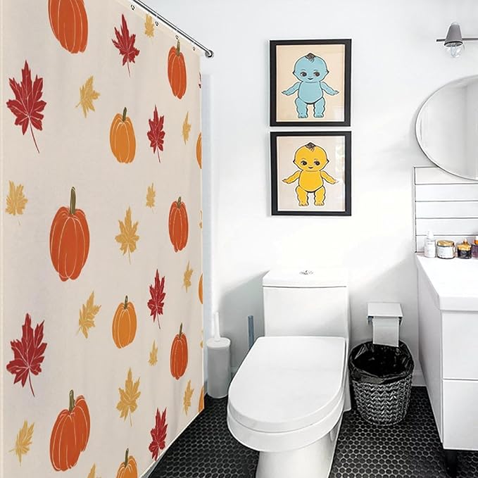 Fall Thanksgiving Pumpkin Shower Curtain Waterproof Washable Fabric Bathroom Shower Curtains for Bathroom Decorations Home Indoor Decor 72x72Inch
