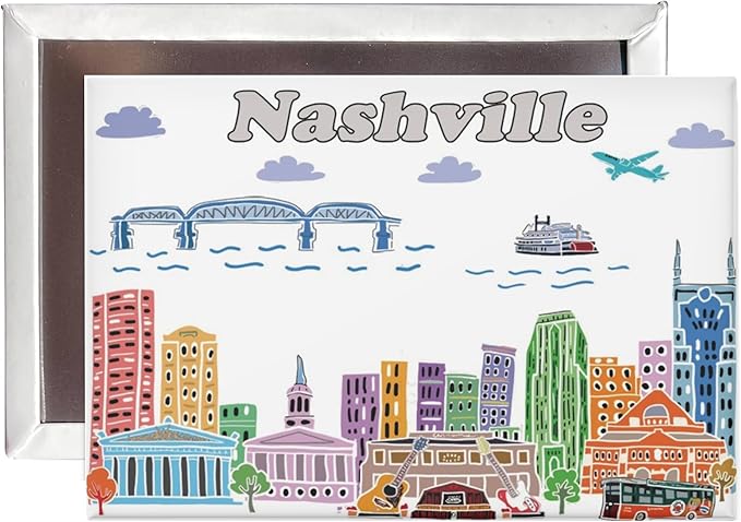 City Themed Artwork Magnet Collection by Beary Blu - Designed in The USA, Collectible Souvenirs Gifts 2.5" x 3.5" (Nashville)