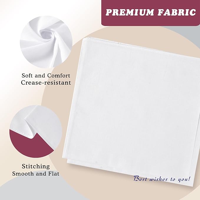 Premium Cotton Blend Handkerchiefs - Super Absorbent, Wrinkle Resistant for Sweat, Tears & Oil，Gentle on Skin,16 inch