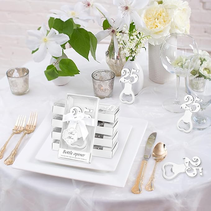 24PCS 25th Birthday Party Favors for Guests 25 Silver Wedding Anniversary Beer Bottle Openers Gifts, 25th Return Gifts Party Decor Souvenirs for Guests for Bridal Shower Favors