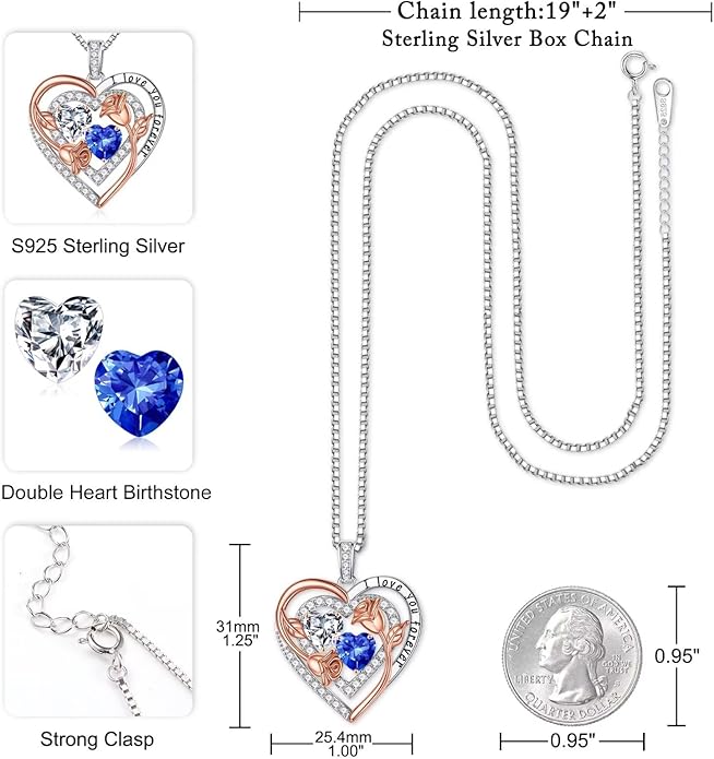Iefil Valentines Day Gifts for Her - Sterling Silver Birthstone Necklace Anniversary Birthday Gifts for Her Wife Mom Daughter
