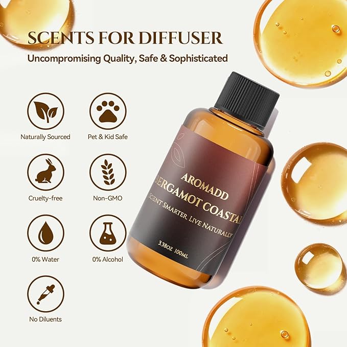 AROMADD Bergamot Coastal Diffuser Oil Inspired by Luxury Hotel Scent 3.38 Fl Oz (100ml), Aroma Diffuser & Hotel Fragrance Diffuser Oil, Essential Oil Diffuser for Aromatherapy, Long-Lasting