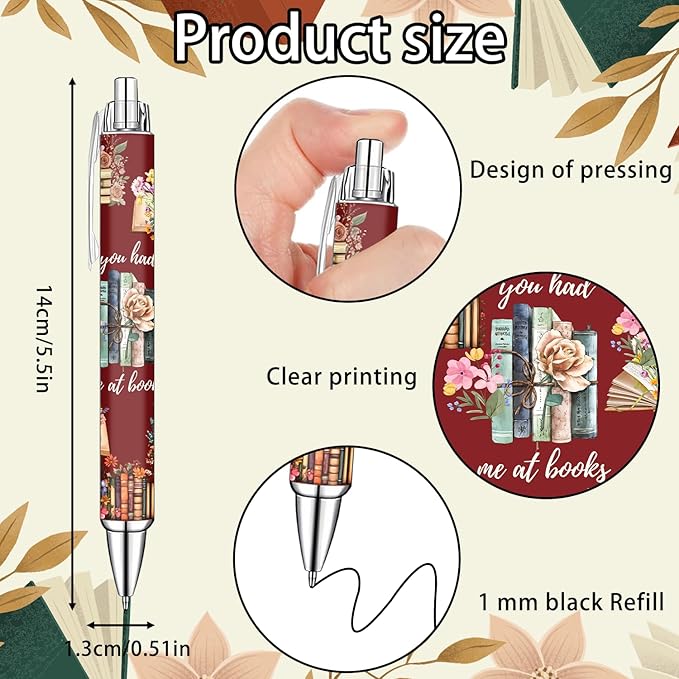 Idealmuzik Book Lover Pens Set – Cute Reading-Themed Gel Pens for Women, Teens, and Kids – Cozy Library Aesthetic Stationery for Journalers, Students, and Writers, 8 Pack