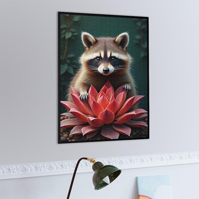 Puzzles for Adults 500 Pieces Wooden Jigsaw Puzzle - Succulent & Cute Raccoon Theme Puzzle，Party Games，Family Toys，Educational Puzzles，Stress Relief Wooden Puzzle，Gifts for Family and Friends