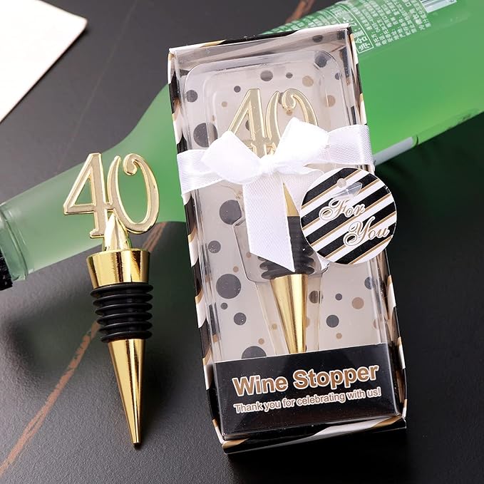 12PCS Gold 40th Wine Stoppers 40 Birthday Decorations Gifts Women 40th Wedding Anniversary Souvenir Bridal Party Favor Gift for Guests(12,40th Stopper)