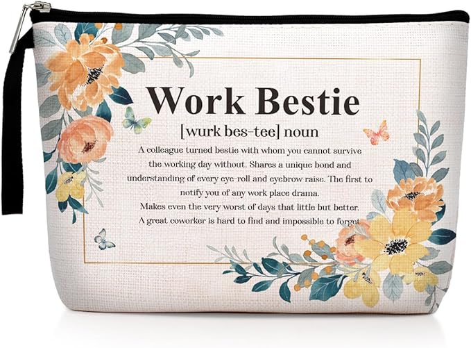 Funny Work Bestie Noun Makeup Bag Thank You Retirement Gifts BFF Gifts Friendship Gifts for Women Friends Coworker Colleague Cosmetic Bag Zipper Pouch Bag Travel Bag for Birthday Christmas