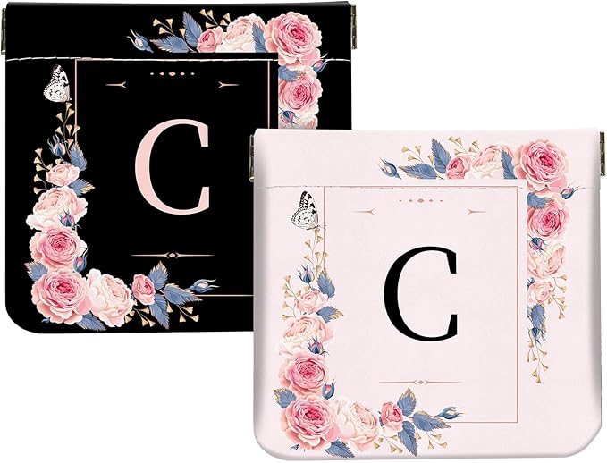 2Pcs Initial Letter PU Leather Small Squeeze Coin Purse Pouch Mini coin Bag Unique And Cute Wallet Cosmetic Bags For Women Girls Men Change Bag Letter C