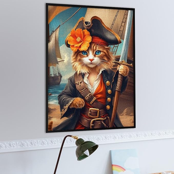 Wooden Puzzle - Classic Pirate Cat Leader Jigsaw Puzzles，Wooden Puzzles for Adults 1000 Pieces Challenge Puzzles，Educational Games，Family Puzzles，Unique Gifts for Wall Art