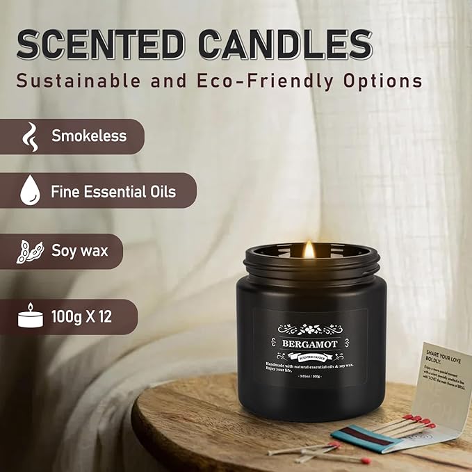 Scented Candles Gifts Set 12 Pack Soy Wax Travel Tin Jar Candles for Home 3.05 OZ for Mom for Christmas, Birthday, Thanksgiving, Mother's Day(Black)