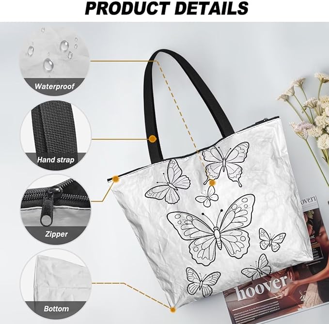 Cartoon Animal Printed DIY Coloring Tote Bag Waterproof Paper Handbags for Women Large Travel Shoulder Bags Purses