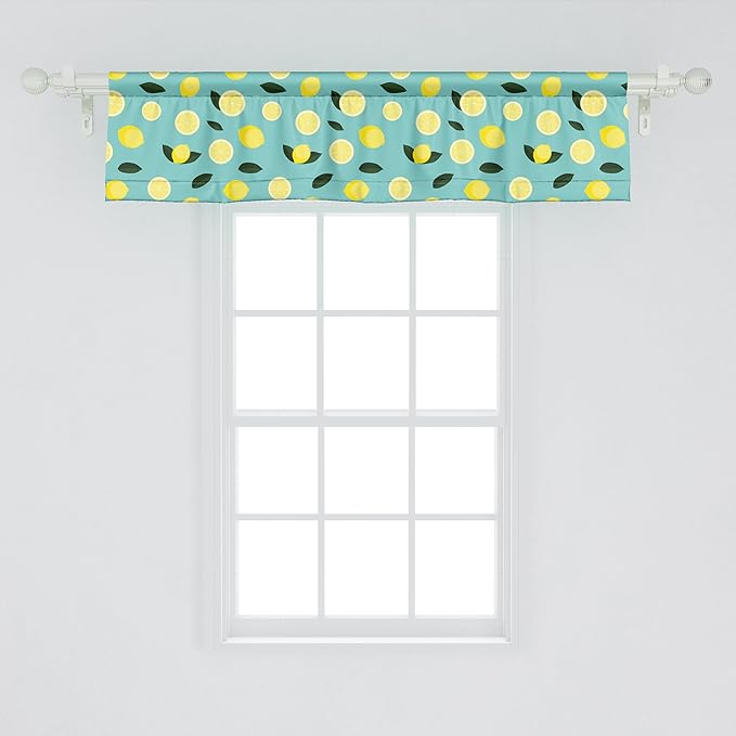 Ambesonne Lemons Window Valance, Tropical Citrus Slices Rhythmic Summer Tasty Continuous Pattern, Curtain Valance for Kitchen Bedroom Decor with Rod Pocket, 42" x 12", Emerald Pastel Yellow