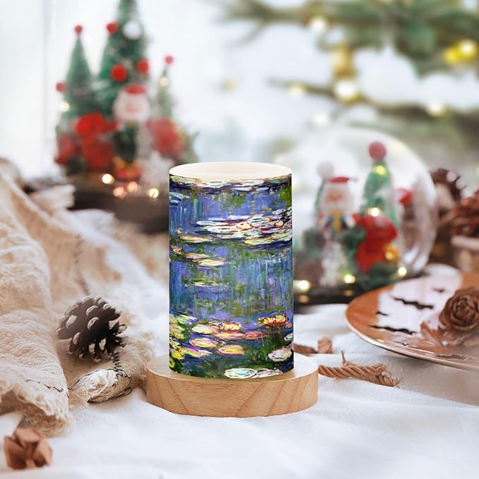 ALAZA Monet Painting Flickering Flameless Candles Battery Operated with Remote Timer,Tea Light Candles LED Pillar Votive Candles Set of 2 for Outdoor Indoor Decorations