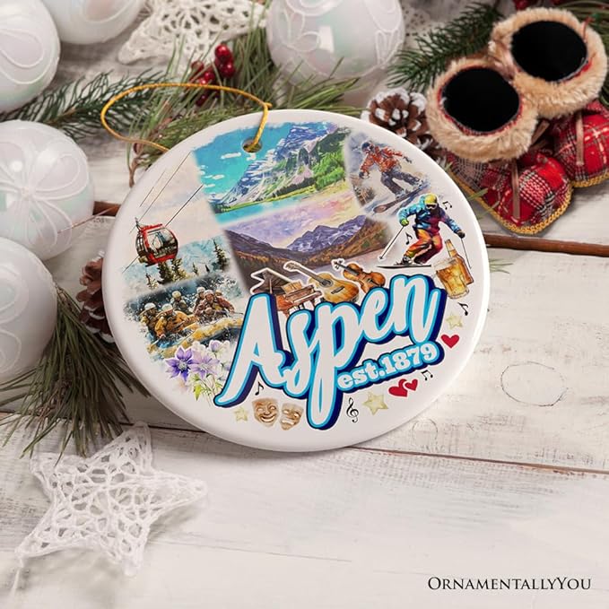 Adventurous Aspen Colorado Ornament, Snow Mountains, Nature Traveler and Skiing Vacation Souvenir (Circle)