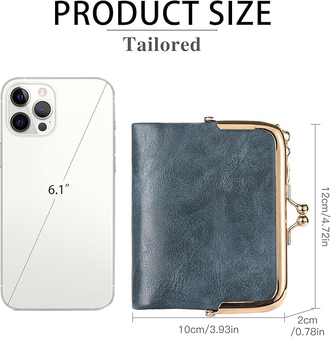 Wallet Women Small RFID Blocking Bifold Leather Wallets for Women Vintage Coin Purse With Zipper and Kiss Lock