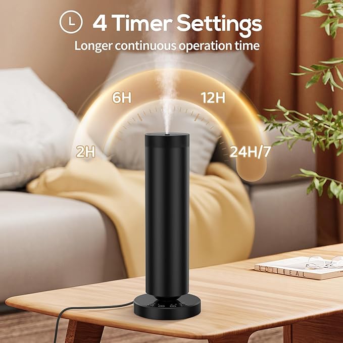 Waterless Diffuser with 90ML Essential Oils, Covers 1000 Sq Ft, Diffusers for Home Hotel, Adjustable Mist & Timer, Scent Diffuser Starter Kit with Night Light, Corded Electric,Black