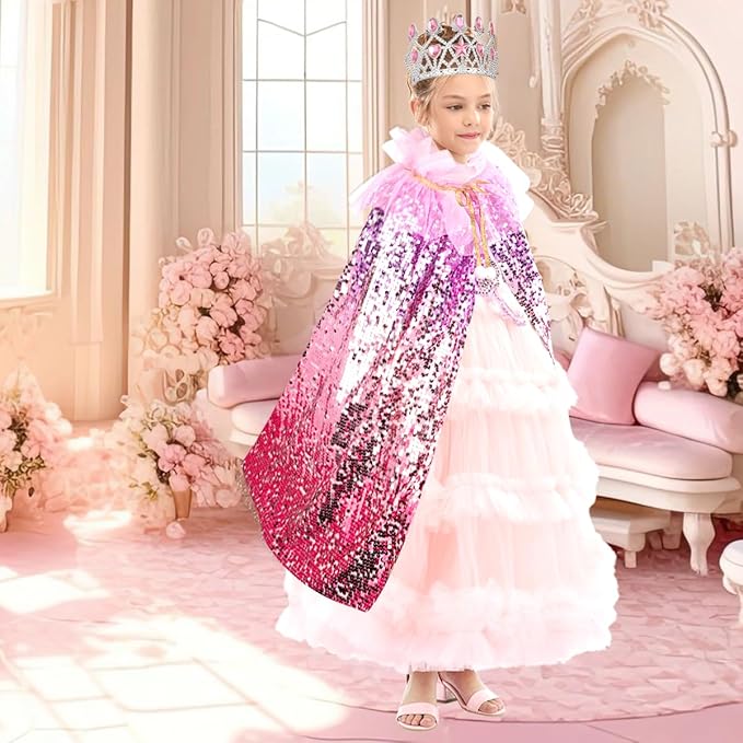 Meland Princess Dress Up for Girls 3-8, 11Pcs Mermaid Cape with Crown, Dress Up Clothes Birthday Gift Toys for Girls Toddlers