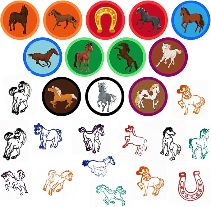 Cinrobiye 24 Pcs Horse Party Favors Stampers for Boys Girls，Pre-Inked Western Pony Stamp Set for Birthday Party Supplies Cowboy Themed Goody Bag Fillers Classroom Rewards Pinata Prizes DIY Crafts