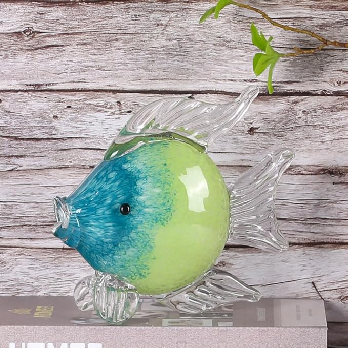 QIANLING Glass Fish Figurines - Coastal Home Decor, Modern Ocean Centerpieces for Living Room, Dining Area, Bathroom, Office, Coffee Table, Beach House, Nautical, Seaside, Entrance, Shelf Display