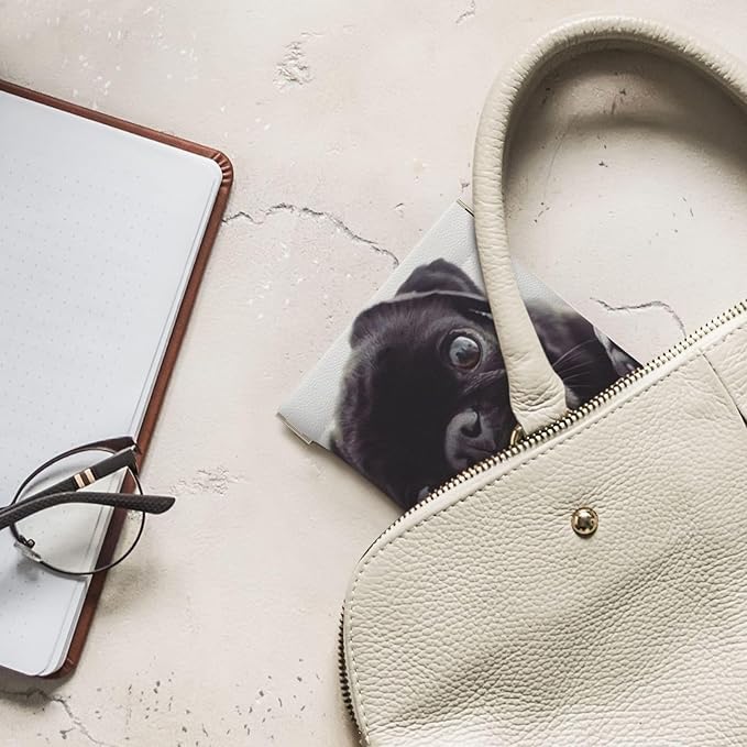 Coin Purse Funny Black Pug Leather Squeeze Coin Purse Mini Pouch Change Wallet Bag Gifts for Women Kids Girls Key Holder