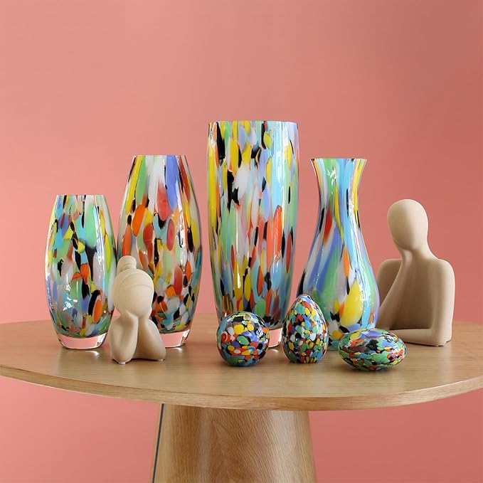 Ca D Oro Colored Glass Vase Confetti Effect Hand Blown Murano-Style Art Glass for Flower, Room Decoration and Centerpiece - Model Oliva G