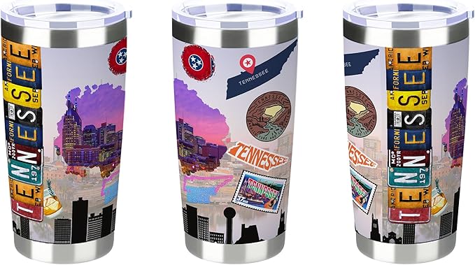 20oz Insulated Tumbler Tennessee State Coffee Mug, United States Map Travel Mug Landmark, Birthday Gifts Cute Custom Tumbler Cups with Lid and Straw Gifts for Mom