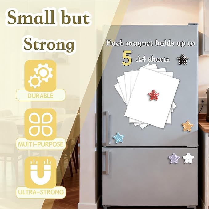 16 Pcs Fridge Magnets Polka Dot Stars Pattern Refrigerator Magnets Strong Magnetic Cute Small Decorative Designs for Office, Kitchen, Home, Locker, School, Cabinet, Whiteboard & Gift
