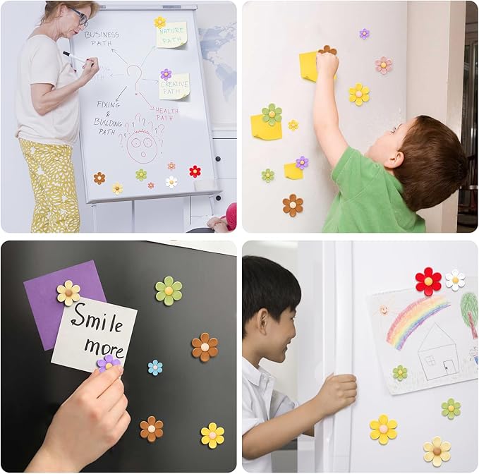 20 Pcs 3D Flower Fridge Magnets, 1.3 Inch Cute Fridge Magnets, Colorful Refrigerator Decorative Magnet for Whiteboard Locker Cabinet (Large)