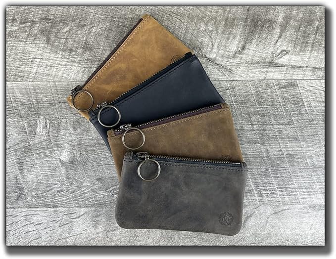 Leather Pouch with Zipper (Tobacco, 5.5" x 3")