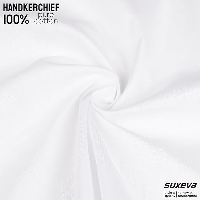 Gifts Cotton Handkerchiefs 100% Soft Cotton 12-Pack White handkerchif and Blue cotton handkerchief for Men and Women