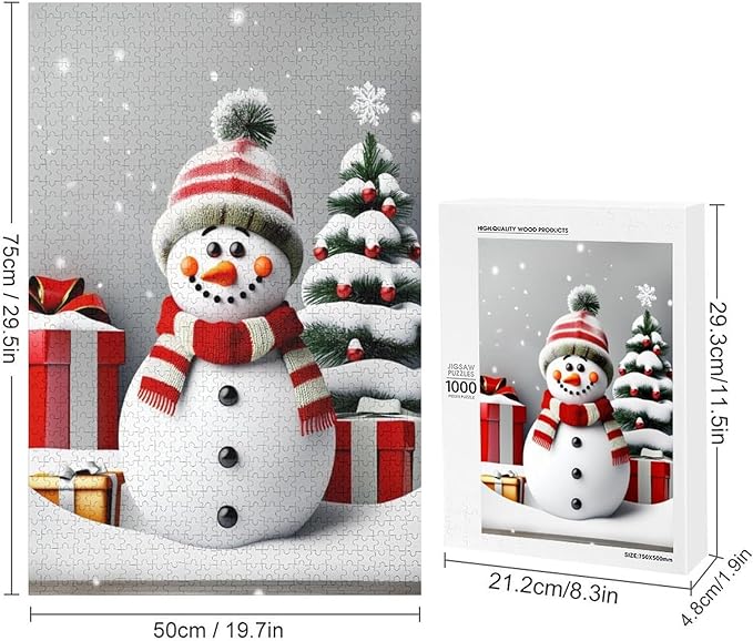 Wooden Puzzles for Adults 1000 Pieces, Christmas Winter Snowman, Each Piece is Unique and Perfectly Put Together, are Special Home Decorations, Fun Puzzles, Party Games, Family Toys