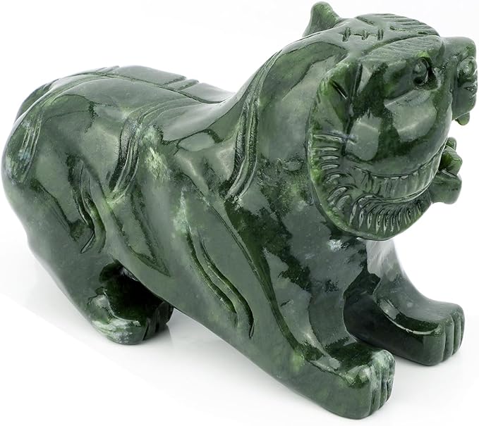 gemshan Handmade Tiger Statue Collectible - Natural Jade Tiger Sculpture for Home Decor Wild Animal Figure Collection Art Carved Figurine Decorative Sculpture Tabletop Home Decor