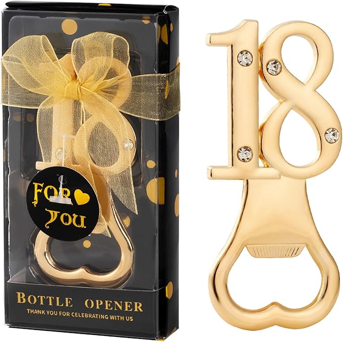 24 Packs of 18th Party Favors Bottle Openers for Birthday Anniversary and Wedding Guests Perfect Souvenirs with Gift Boxes and Decorations for Adults