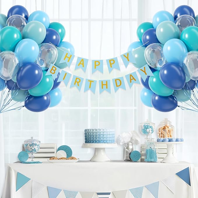 60pcs Under the Sea Balloons, Ocean Balloon with Light Blue Dusty Blue Teal Clear Balloons for Ocean Themed Under the Sea Baby Shower Birthday Party Decorations
